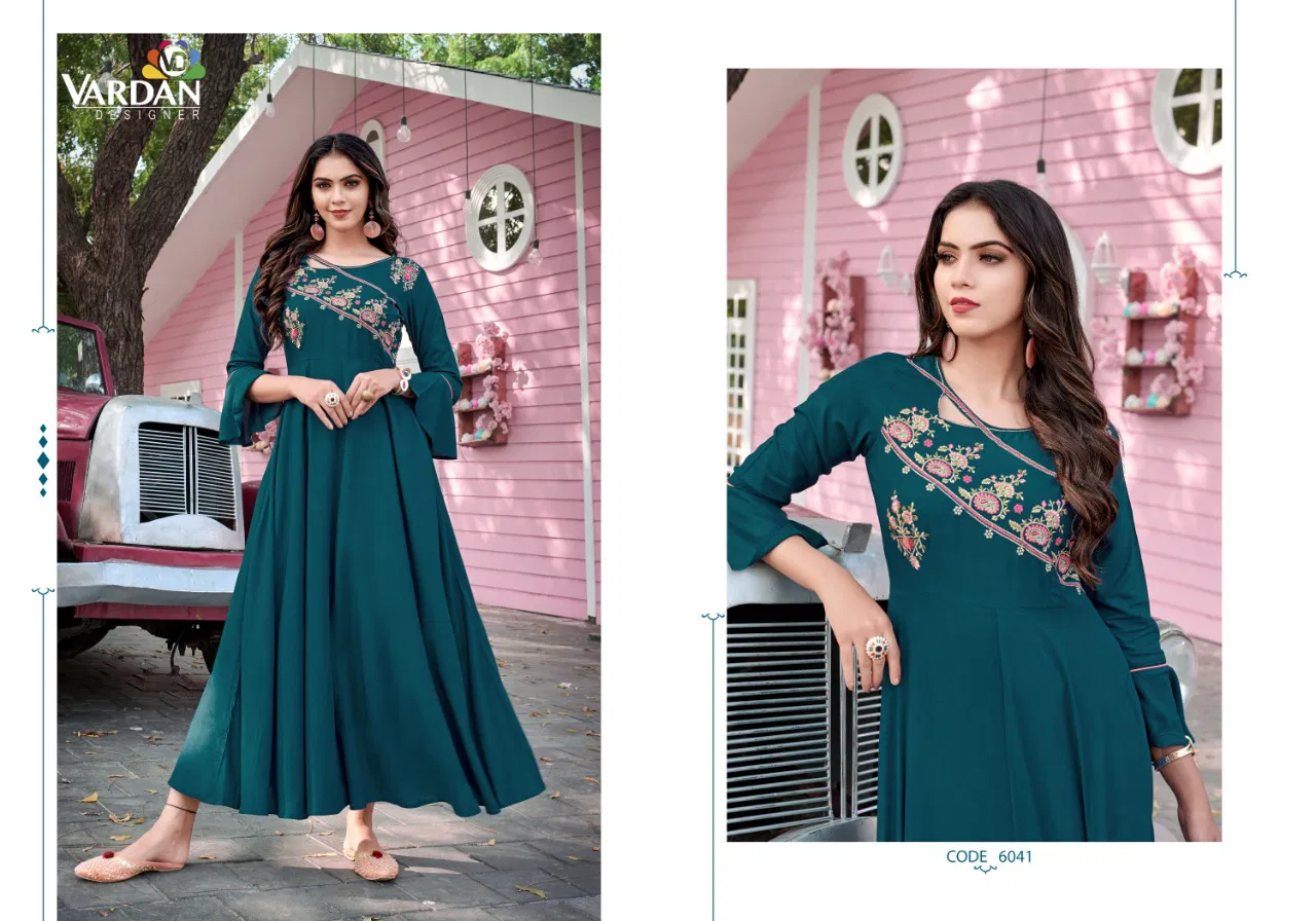 Vardan Ravia 1 New Designer Party Wear Rayon Anarkali Kurti Collection